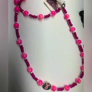 Handmade pink glass bead set necklace an bracelet cancer awareness